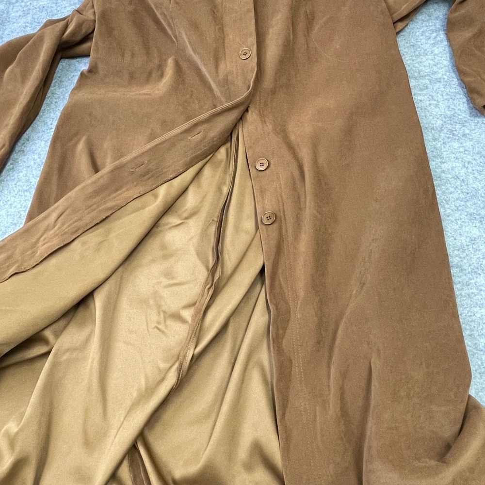 VTG Liz Claiborne Faux Suede Maxi Dress 10 Tan Brown Leopard Faux Fur Collar - Picture 10 of 16